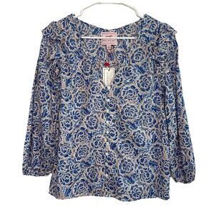Anthropologie Banjanan Small Elise Top Ruffle Floral Button Up V-neck New R23